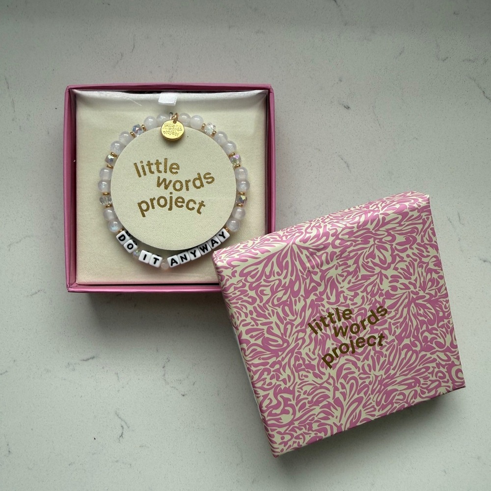 Little Words Project "Do It Anyway" Beaded Stretch Pink Bracelet NIB Gift Box